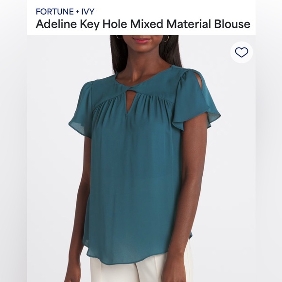 FORTUNE + IVY Adeline Key Hole Mixed Material Blouse blue women’s XL stitch fix - Picture 3 of 12